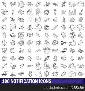 100 notification icons set in outline style for any design vector illustration. 100 notification icons set, outline style