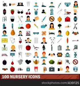 100 nursery icons set in flat style for any design vector illustration. 100 nursery icons set, flat style