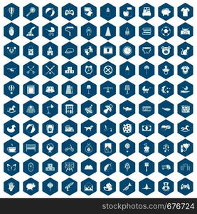 100 nursery icons set in sapphirine hexagon isolated vector illustration. 100 nursery icons sapphirine violet