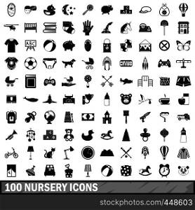 100 nursery icons set in simple style for any design vector illustration. 100 nursery icons set, simple style