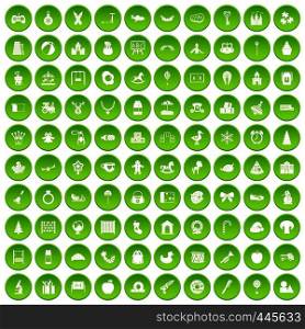 100 nursery school icons set green circle isolated on white background vector illustration. 100 nursery school icons set green circle