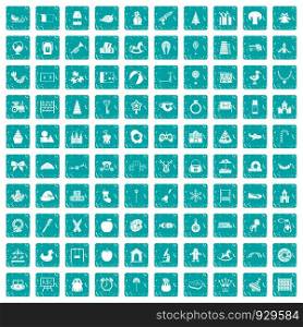 100 nursery school icons set in grunge style blue color isolated on white background vector illustration. 100 nursery school icons set grunge blue