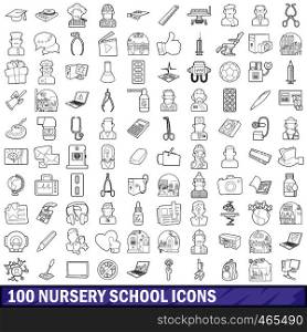 100 nursery school icons set in outline style for any design vector illustration. 100 nursery school icons set, outline style