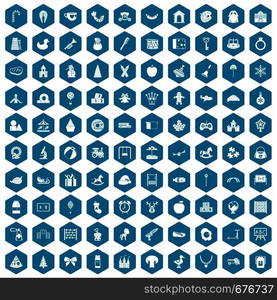 100 nursery school icons set in sapphirine hexagon isolated vector illustration. 100 nursery school icons sapphirine violet