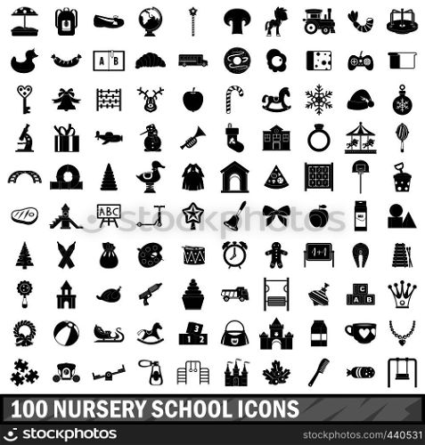 100 nursery school icons set in simple style for any design vector illustration. 100 nursery school icons set, simple style