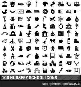 100 nursery school icons set in simple style for any design vector illustration. 100 nursery school icons set, simple style