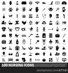 100 nursing icons set in simple style for any design vector illustration. 100 nursing icons set, simple style