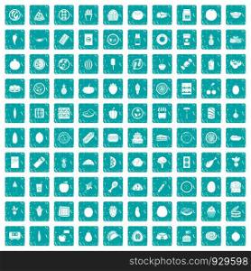 100 nutrition icons set in grunge style blue color isolated on white background vector illustration. 100 nutrition icons set grunge blue