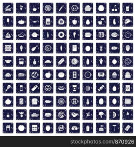 100 nutrition icons set in grunge style sapphire color isolated on white background vector illustration. 100 nutrition icons set grunge sapphire