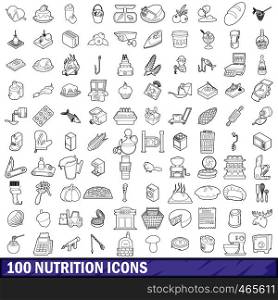 100 nutrition icons set in outline style for any design vector illustration. 100 nutrition icons set, outline style