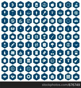 100 nutrition icons set in sapphirine hexagon isolated vector illustration. 100 nutrition icons sapphirine violet