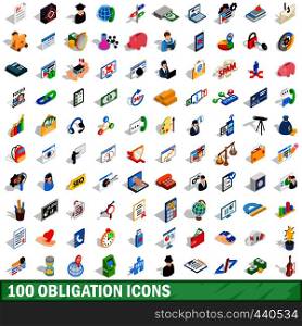 100 obligation icons set in isometric 3d style for any design vector illustration. 100 obligation icons set, isometric 3d style