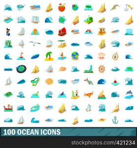 100 ocean icons set in cartoon style for any design vector illustration. 100 ocean icons set, cartoon style