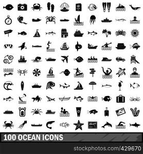 100 ocean icons set in simple style for any design vector illustration. 100 ocean icons set, simple style