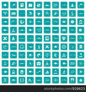 100 oceanologist icons set in grunge style blue color isolated on white background vector illustration. 100 oceanologist icons set grunge blue