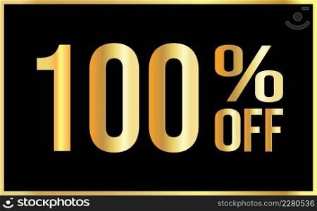 100% off. Golden numbers with black background. Luxury banner for shopping, print, web, sale 3d illustration