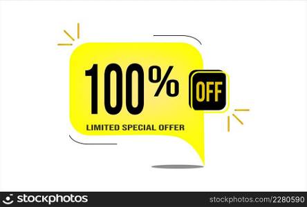 100% off yellow balloon with black numbers.
