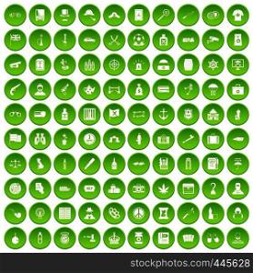 100 offence icons set green circle isolated on white background vector illustration. 100 offence icons set green circle