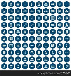 100 offence icons set in sapphirine hexagon isolated vector illustration. 100 offence icons sapphirine violet