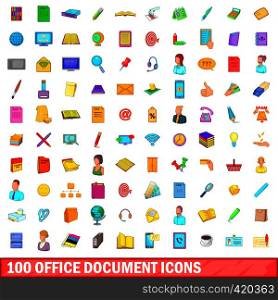 100 office document icons set in cartoon style for any design vector illustration. 100 office document icons set, cartoon style