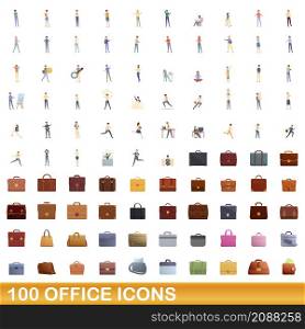 100 office icons set. Cartoon illustration of 100 office icons vector set isolated on white background. 100 office icons set, cartoon style