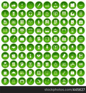 100 office icons set green circle isolated on white background vector illustration. 100 office icons set green circle