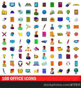100 office icons set in cartoon style for any design vector illustration. 100 office icons set, cartoon style