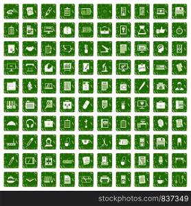 100 office icons set in grunge style green color isolated on white background vector illustration. 100 office icons set grunge green