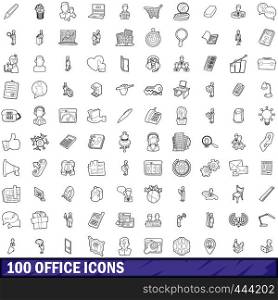 100 office icons set in outline style for any design vector illustration. 100 office icons set, outline style