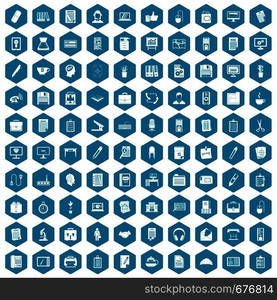 100 office icons set in sapphirine hexagon isolated vector illustration. 100 office icons sapphirine violet