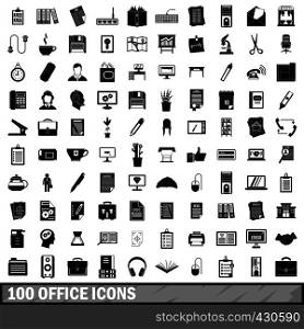 100 office icons set in simple style for any design vector illustration. 100 office icons set, simple style