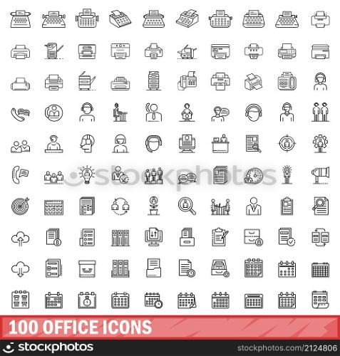 100 office icons set. Outline illustration of 100 office icons vector set isolated on white background. 100 office icons set, outline style