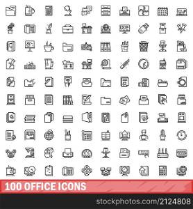 100 office icons set. Outline illustration of 100 office icons vector set isolated on white background. 100 office icons set, outline style