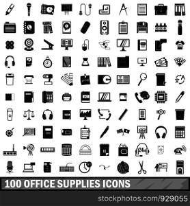 100 office supplies icons set in simple style for any design vector illustration. 100 office supplies icons set, simple style