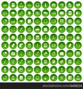 100 office work icons set green circle isolated on white background vector illustration. 100 office work icons set green circle