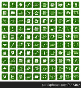 100 office work icons set in grunge style green color isolated on white background vector illustration. 100 office work icons set grunge green