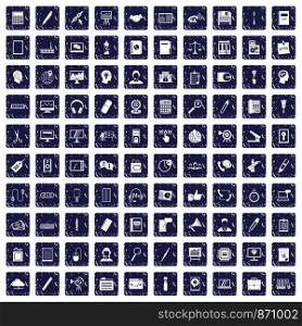 100 office work icons set in grunge style sapphire color isolated on white background vector illustration. 100 office work icons set grunge sapphire