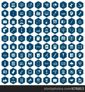 100 office work icons set in sapphirine hexagon isolated vector illustration. 100 office work icons sapphirine violet