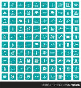 100 officer icons set in grunge style blue color isolated on white background vector illustration. 100 officer icons set grunge blue