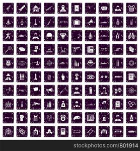 100 officer icons set in grunge style purple color isolated on white background vector illustration. 100 officer icons set grunge purple