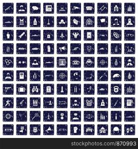 100 officer icons set in grunge style sapphire color isolated on white background vector illustration. 100 officer icons set grunge sapphire