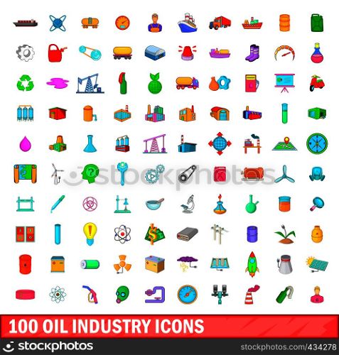 100 oil industry icons set in cartoon style for any design vector illustration. 100 oil industry icons set, cartoon style