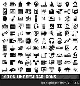 100 on-line seminar icons set in simple style for any design vector illustration. 100 on-line seminar icons set, simple style