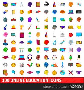 100 online education icons set in cartoon style for any design vector illustration. 100 online education icons set, cartoon style