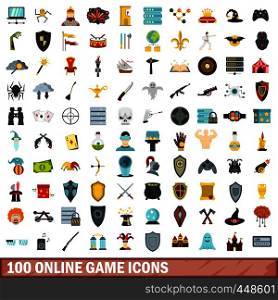 100 online game icons set in flat style for any design vector illustration. 100 online game icons set, flat style