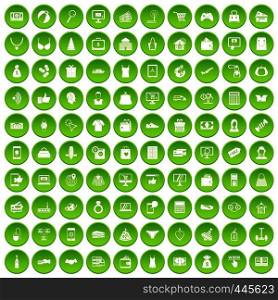 100 online shopping icons set green circle isolated on white background vector illustration. 100 online shopping icons set green circle