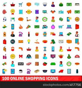 100 online shopping icons set in cartoon style for any design vector illustration. 100 online shopping icons set, cartoon style