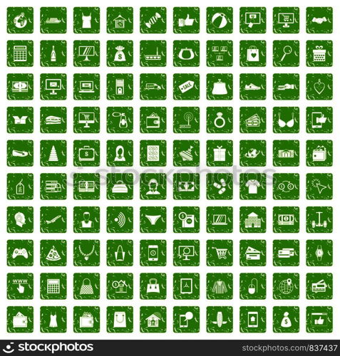 100 online shopping icons set in grunge style green color isolated on white background vector illustration. 100 online shopping icons set grunge green