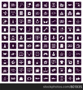 100 online shopping icons set in grunge style purple color isolated on white background vector illustration. 100 online shopping icons set grunge purple