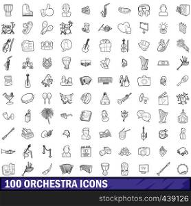 100 orchestra icons set in outline style for any design vector illustration. 100 orchestra icons set, outline style